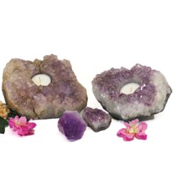 2 Amethyst Tealight Candle Holder Set J276 | Himalayan Salt Factory