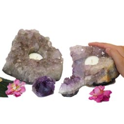 2 Amethyst Tealight Candle Holder Set J278-1 | Himalayan Salt Factory