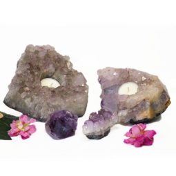 2 Amethyst Tealight Candle Holder Set J278 | Himalayan Salt Factory