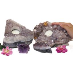 2 Amethyst Tealight Candle Holder Set J279-1 | Himalayan Salt Factory