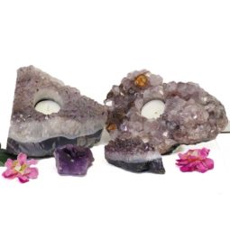 2 Amethyst Tealight Candle Holder Set J279 | Himalayan Salt Factory