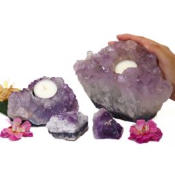 2 Amethyst Tealight Candle Holder Set J280-1 | Himalayan Salt Factory