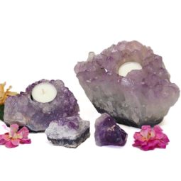 2 Amethyst Tealight Candle Holder Set J280 | Himalayan Salt Factory