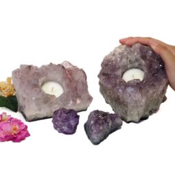 2 Amethyst Tealight Candle Holder Set J281-1 | Himalayan Salt Factory