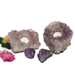 2 Amethyst Tealight Candle Holder Set J281 | Himalayan Salt Factory