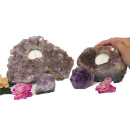 2 Amethyst Tealight Candle Holder Set J282-1 | Himalayan Salt Factory