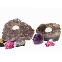 2 Amethyst Tealight Candle Holder Set J282 | Himalayan Salt Factory