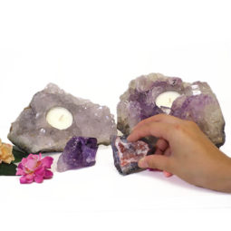 2 Amethyst Tealight Candle Holder Set J283-1 | Himalayan Salt Factory