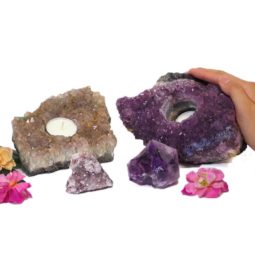 2 Amethyst Tealight Candle Holder Set J284-1 | Himalayan Salt Factory