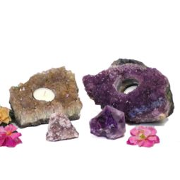 2 Amethyst Tealight Candle Holder Set J284 | Himalayan Salt Factory