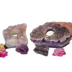 2 Amethyst Tealight Candle Holder Set J285-1 | Himalayan Salt Factory