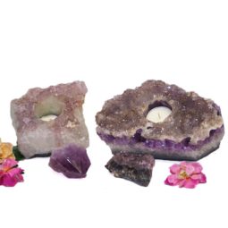 2 Amethyst Tealight Candle Holder Set J285 | Himalayan Salt Factory