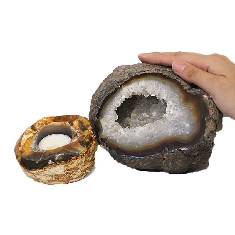 2kg Agate Crystal Specimen with Tea Light Candle Holder DJ407 4 Agate Crystal Specimen with Tea Light DJ407-1 | Himalayan Salt Factory
