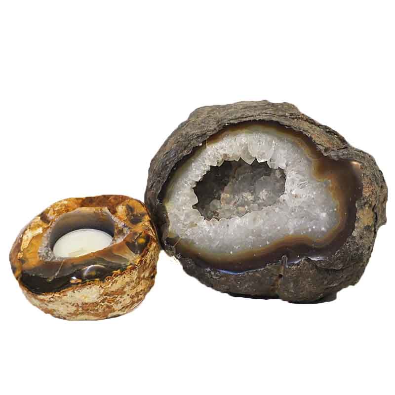 2kg Agate Crystal Specimen with Tea Light Candle Holder DJ407 3 Agate Crystal Specimen with Tea Light DJ407 | Himalayan Salt Factory
