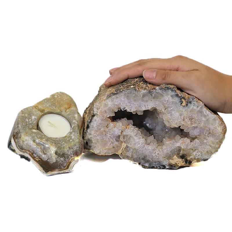 2kg Agate Crystal Specimen with Tea Light Candle Holder DJ409 4 Agate Crystal Specimen with Tea Light DJ409-1 | Himalayan Salt Factory