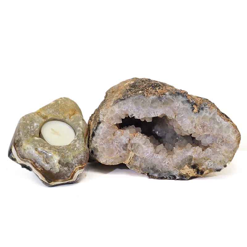 2kg Agate Crystal Specimen with Tea Light Candle Holder DJ409 3 Agate Crystal Specimen with Tea Light DJ409 | Himalayan Salt Factory