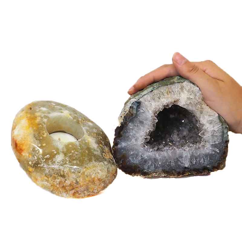 1.3kg Agate Crystal Specimen with Tea Light Candle Holder DJ414 4 Agate Crystal Specimen with Tea Light DJ414-1 | Himalayan Salt Factory