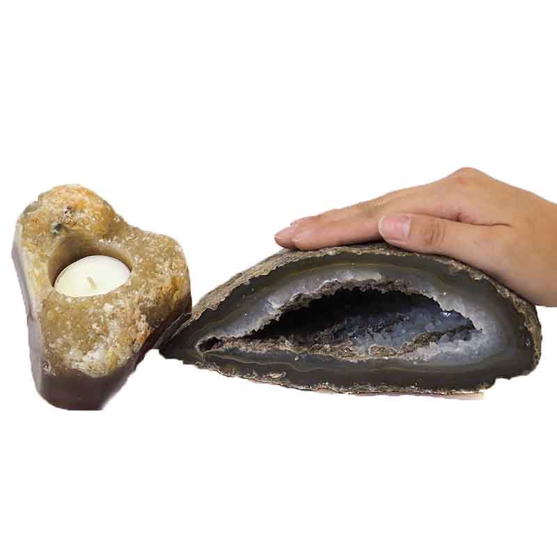 2kg Agate Crystal Specimen with Tea Light Candle Holder DJ416 4 Agate Crystal Specimen with Tea Light DJ416-1 | Himalayan Salt Factory