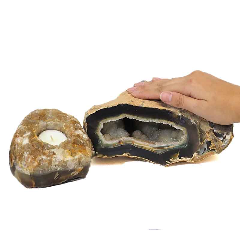 3.4kg Agate Crystal Specimen with Tea Light Candle Holder DJ417 3 Agate Crystal Specimen with Tea Light DJ417-1 | Himalayan Salt Factory
