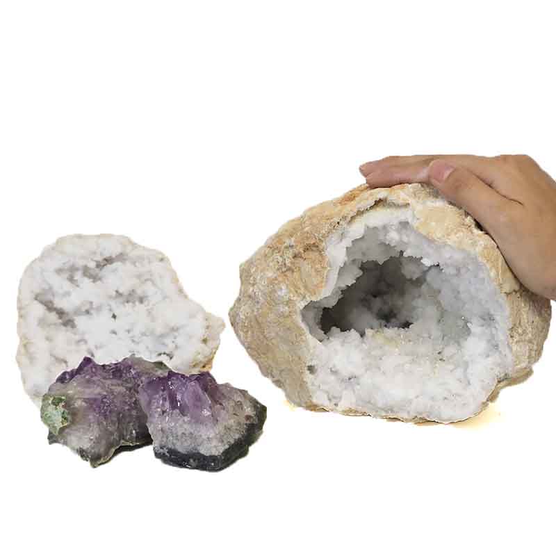 3.95kg Calcite Geode Set with Amethyst DJ422 4 Calcite Geode Set with Amethyst DJ422-1 | Himalayan Salt Factory
