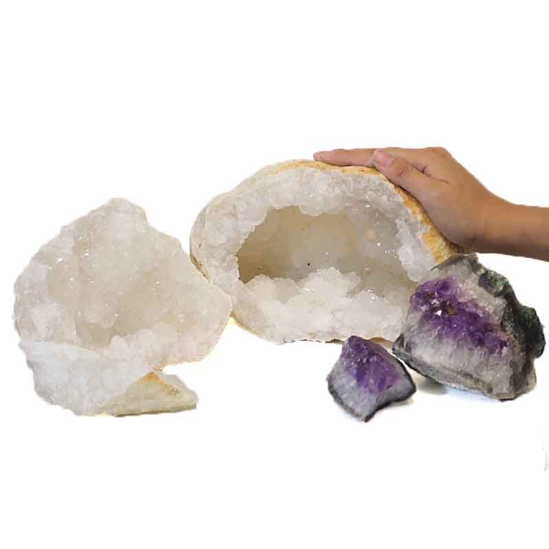 6.2kg Calcite Geode Set with Amethyst DJ426 4 Calcite Geode Set with Amethyst DJ426-1 | Himalayan Salt Factory