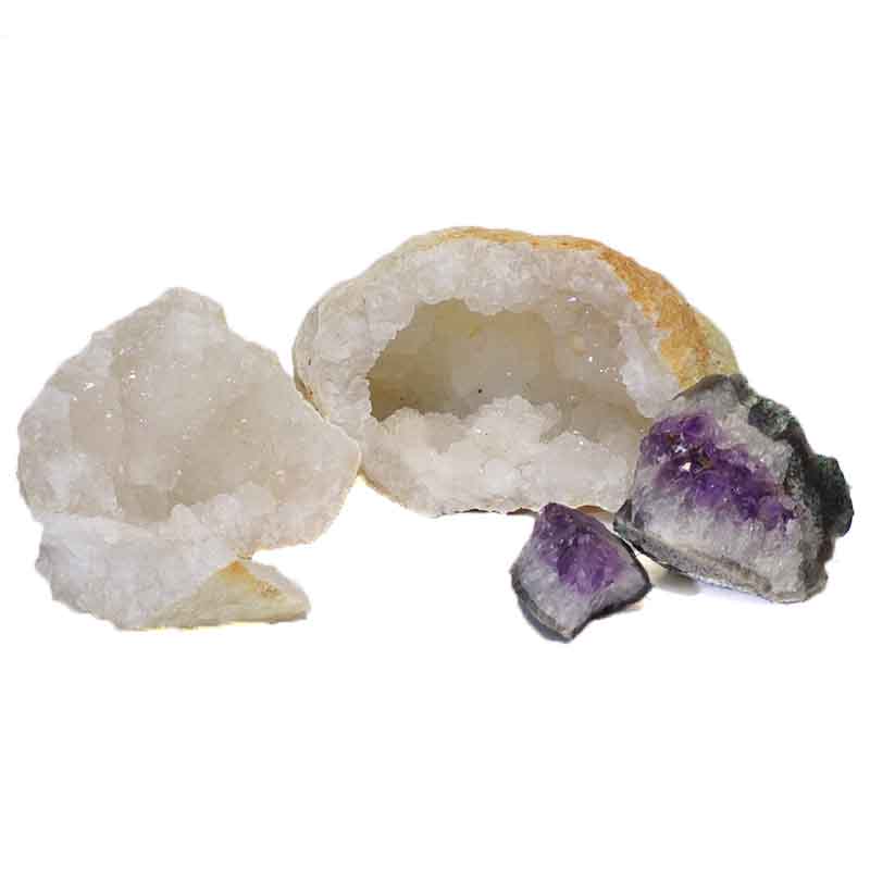 6.2kg Calcite Geode Set with Amethyst DJ426 3 Calcite Geode Set with Amethyst DJ426 | Himalayan Salt Factory