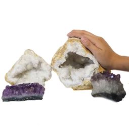 2.8kg Calcite Geode Set with Amethyst DJ428 5 Calcite Geode Set with Amethyst DJ428-1 | Himalayan Salt Factory