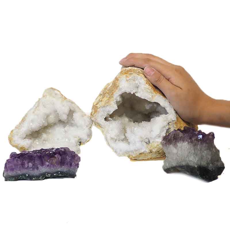 2.8kg Calcite Geode Set with Amethyst DJ428 4 Calcite Geode Set with Amethyst DJ428-1 | Himalayan Salt Factory