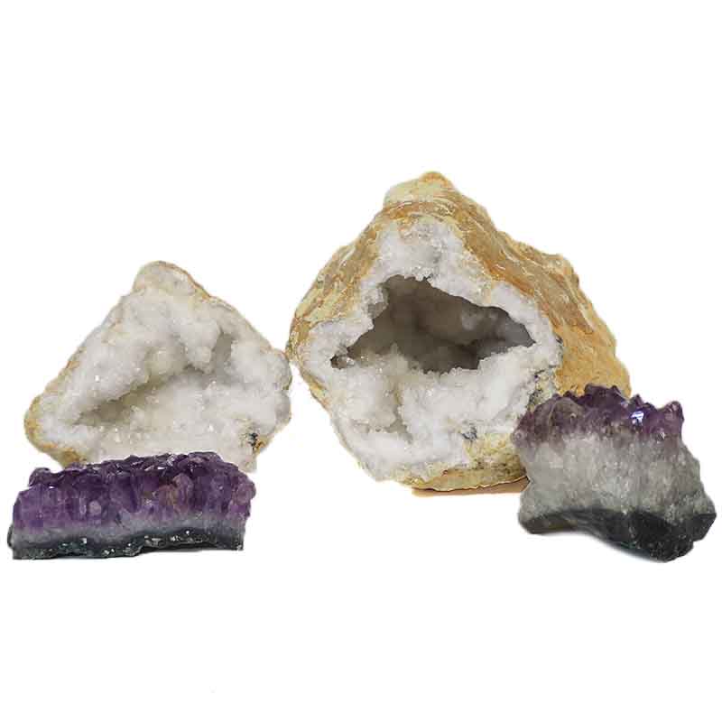2.8kg Calcite Geode Set with Amethyst DJ428 3 Calcite Geode Set with Amethyst DJ428 | Himalayan Salt Factory
