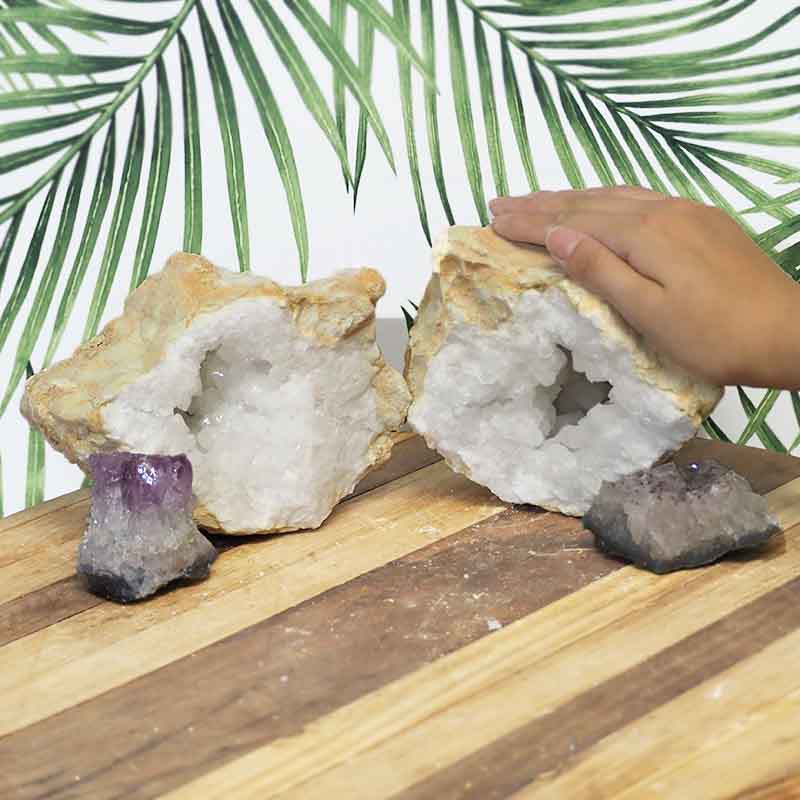 4.7kg Calcite Geode Set with Amethyst DJ451 4 Calcite Geode Set with Amethyst DJ451-1 | Himalayan Salt Factory