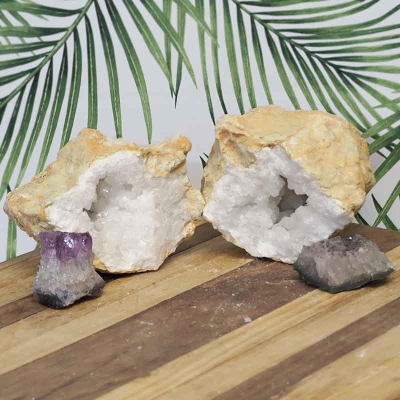 4.7kg Calcite Geode Set with Amethyst DJ451 3 Calcite Geode Set with Amethyst DJ451 | Himalayan Salt Factory