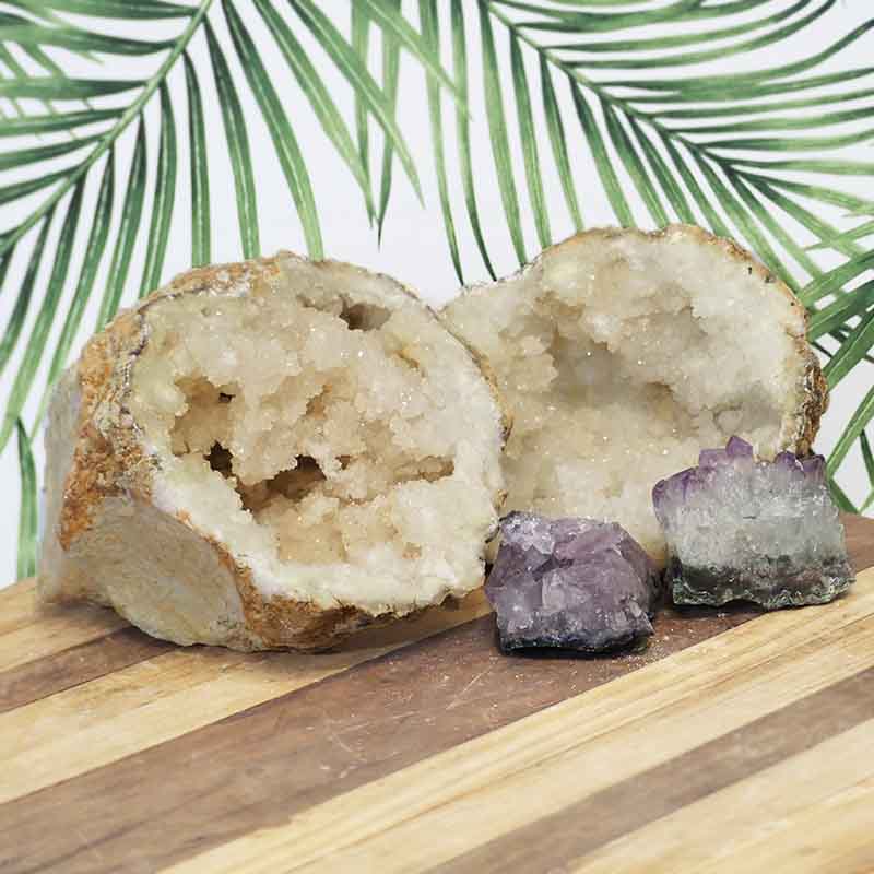 5.1kg Calcite Geode Set with Amethyst DJ457 3 Calcite Geode Set with Amethyst DJ457 | Himalayan Salt Factory