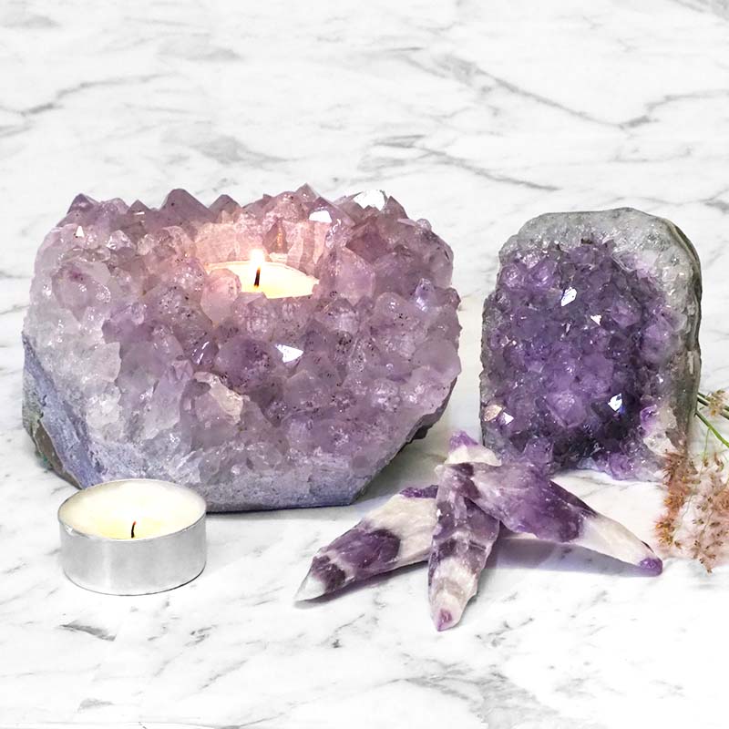 Decoration Small Amethyst Tea Light Candle Holder Set 5 Pieces 3 Decoration Small Amethyst Tea Light Candle Holder Set 5 Pieces | Himalayan Salt Factory