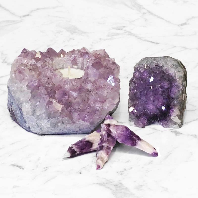 Decoration Small Amethyst Tea Light Candle Holder Set 5 Pieces 4 Decoration Small Amethyst Tea Light Candle Holder Set 5 Pieces | Himalayan Salt Factory