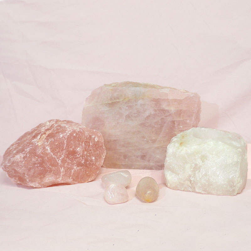 Divine Rose Quartz Crystal Set J299 3 Divine Rose Quartz Crystal Set J299 | Himalayan Salt Factory