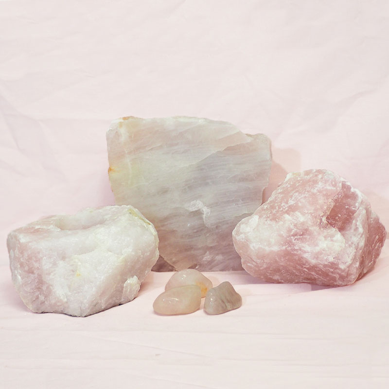 Divine Rose Quartz Crystal Set J316 3 Divine Rose Quartz Crystal Set J316 | Himalayan Salt Factory