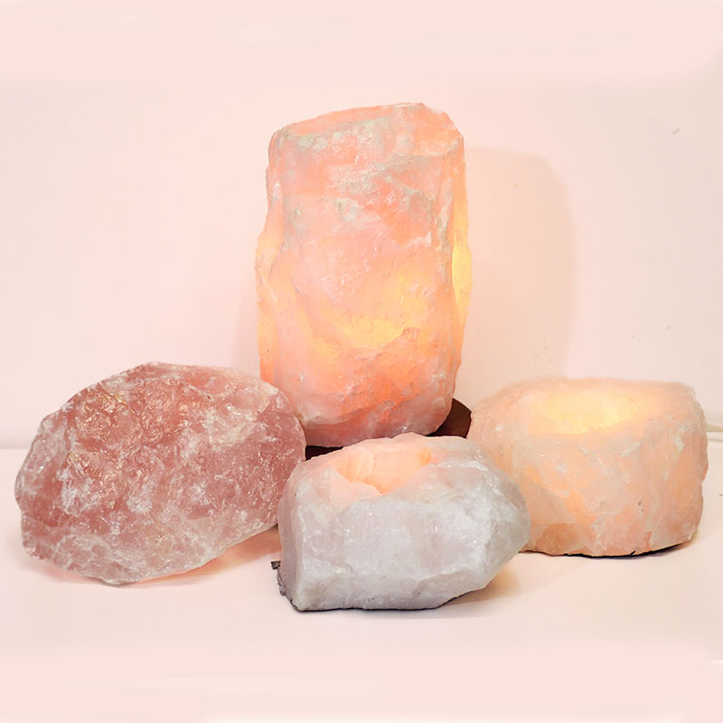 Rose Quartz Crystal Lamp Set 4 Pieces S345 4 Rose Quartz Crystal Lamp Set 4 Pieces S345-1 | Himalayan Salt Factory