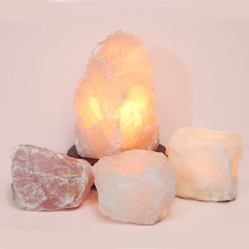 Rose Quartz Crystal Lamp Set 4 Pieces S348 4 Rose Quartz Crystal Lamp Set 4 Pieces S348-1 | Himalayan Salt Factory