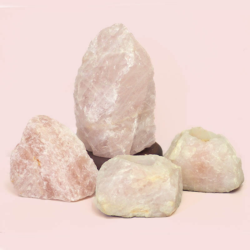 Rose Quartz Crystal Lamp Set 4 Pieces S349 3 Rose Quartz Crystal Lamp Set 4 Pieces S349 | Himalayan Salt Factory