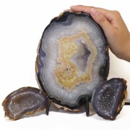 1.3kg Sliced Brazilian Agate Lamp and Mini Agate Crystal Geodes Set J204 7 Sliced Brazilian Agate Lamp and Mini Aagte Crystal Geodes Set J204-2 | Himalayan Salt Factory
