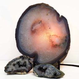 Sliced Brazilian Agate Lamp and Mini Agate Crystal Geodes Set J205 6 Sliced Brazilian Agate Lamp and Mini Aagte Crystal Geodes Set J205-1 | Himalayan Salt Factory