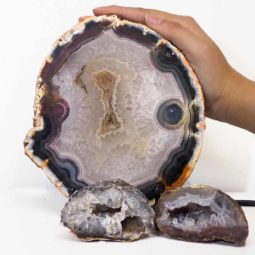 1.12kg Sliced Brazilian Agate Lamp and Mini Agate Crystal Geodes Set J206 7 Sliced Brazilian Agate Lamp and Mini Aagte Crystal Geodes Set J206-2 | Himalayan Salt Factory