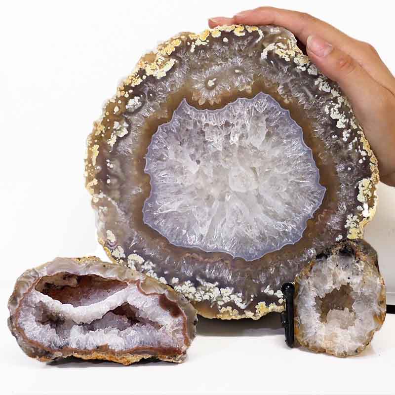 1.15kg Sliced Brazilian Agate Lamp and Mini Agate Crystal Geodes Set J208 5 Sliced Brazilian Agate Lamp and Mini Aagte Crystal Geodes Set J208-2 | Himalayan Salt Factory