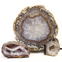 Sliced Brazilian Agate Lamp and Mini Aagte Crystal Geodes Set J208 | Himalayan Salt Factory