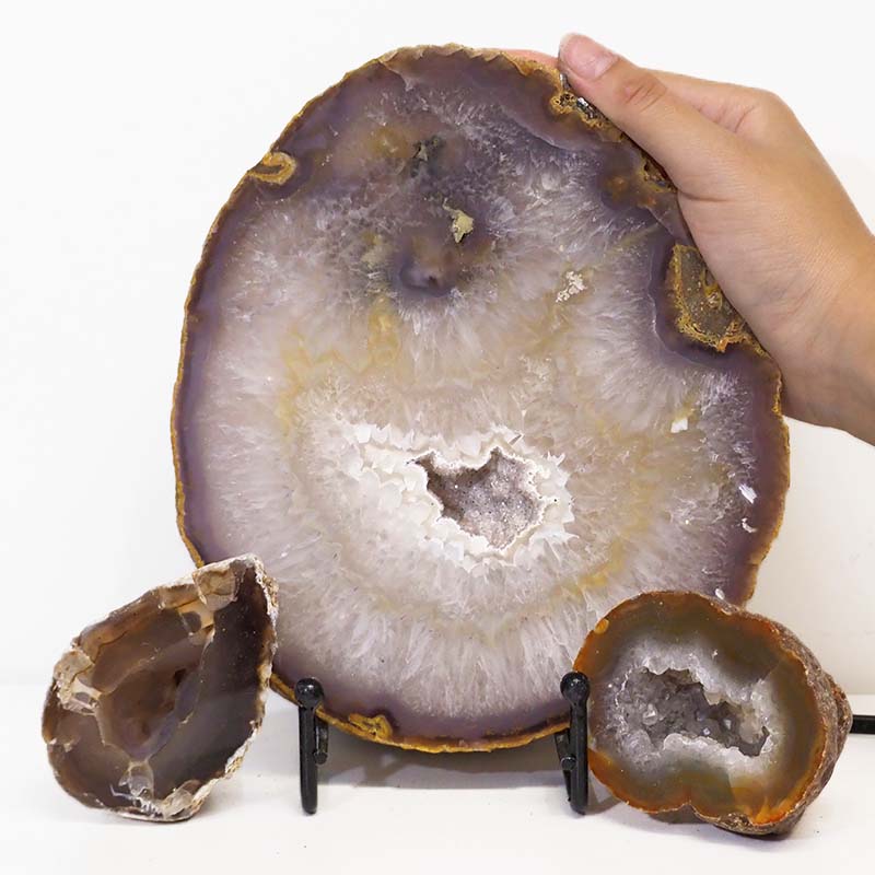1.17kg Sliced Brazilian Agate Lamp and Mini Agate Crystal Geodes Set J209 5 Sliced Brazilian Agate Lamp and Mini Aagte Crystal Geodes Set J209-2 | Himalayan Salt Factory