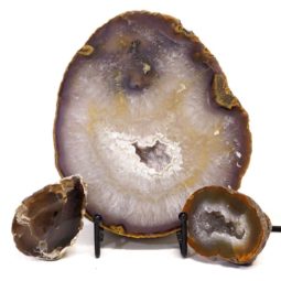 Sliced Brazilian Agate Lamp and Mini Aagte Crystal Geodes Set J209 | Himalayan Salt Factory