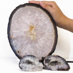 1.5kg Sliced Brazilian Agate Lamp and Mini Agate Crystal Geodes Set J210 7 Sliced Brazilian Agate Lamp and Mini Aagte Crystal Geodes Set J210-2 | Himalayan Salt Factory