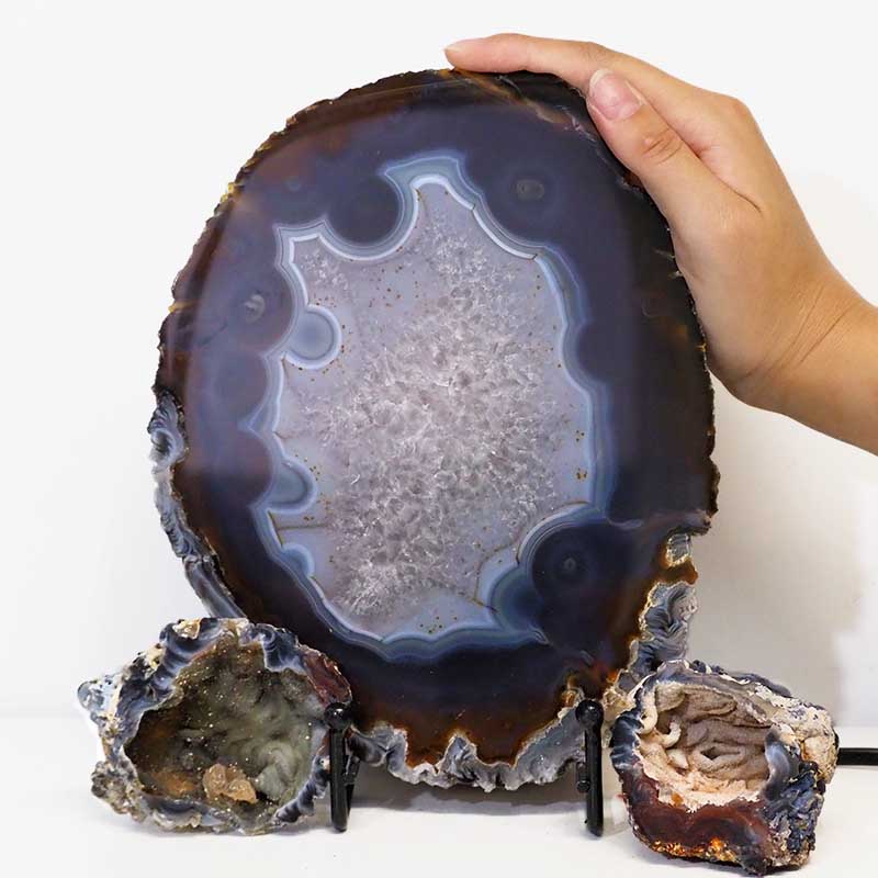 1.24kg Sliced Brazilian Agate Lamp and Mini Agate Crystal Geodes Set J211 5 Sliced Brazilian Agate Lamp and Mini Aagte Crystal Geodes Set J211-2 | Himalayan Salt Factory