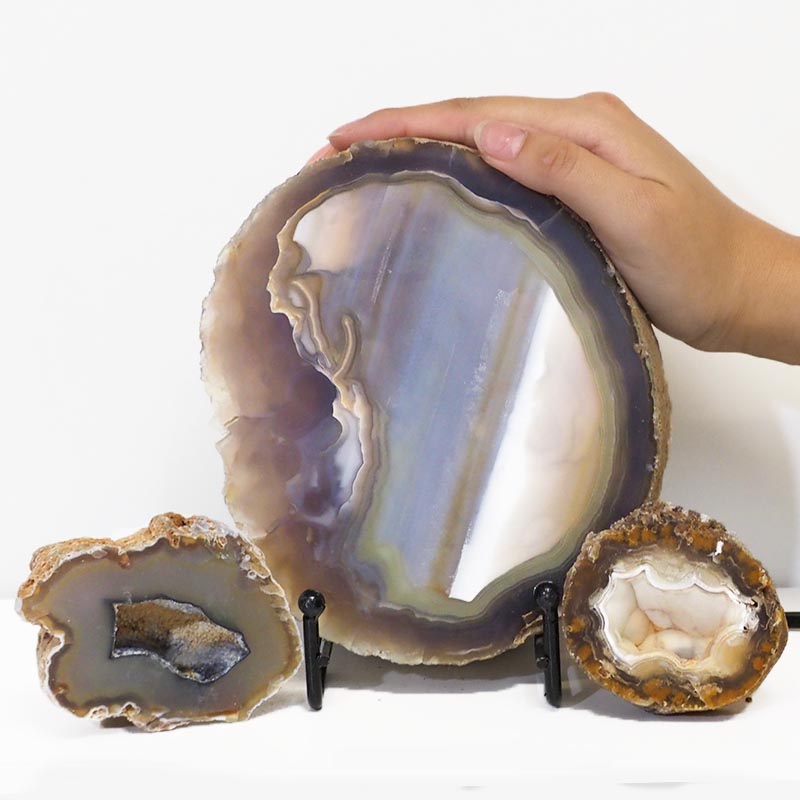0.98kg Sliced Brazilian Agate Lamp and Mini Agate Crystal Geodes Set J213 5 Sliced Brazilian Agate Lamp and Mini Aagte Crystal Geodes Set J213-2 | Himalayan Salt Factory