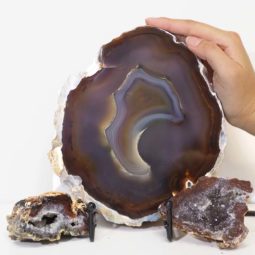 0.94kg Sliced Brazilian Agate Lamp and Mini Agate Crystal Geodes Set J214 7 Sliced Brazilian Agate Lamp and Mini Aagte Crystal Geodes Set J214-2 | Himalayan Salt Factory